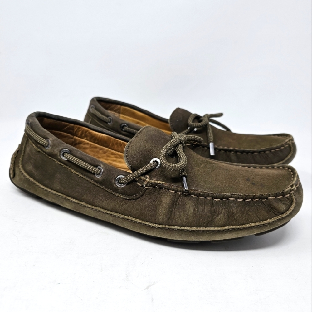 Bass Tuscany Mens Leather Driving Loafers Size 9 Dark Brown Olive‎ Nice Traction